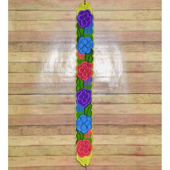 Handmade Traditional Mexican Colorful Full Embroidered Floral Wide Belt One Size - Picture 4 of 7